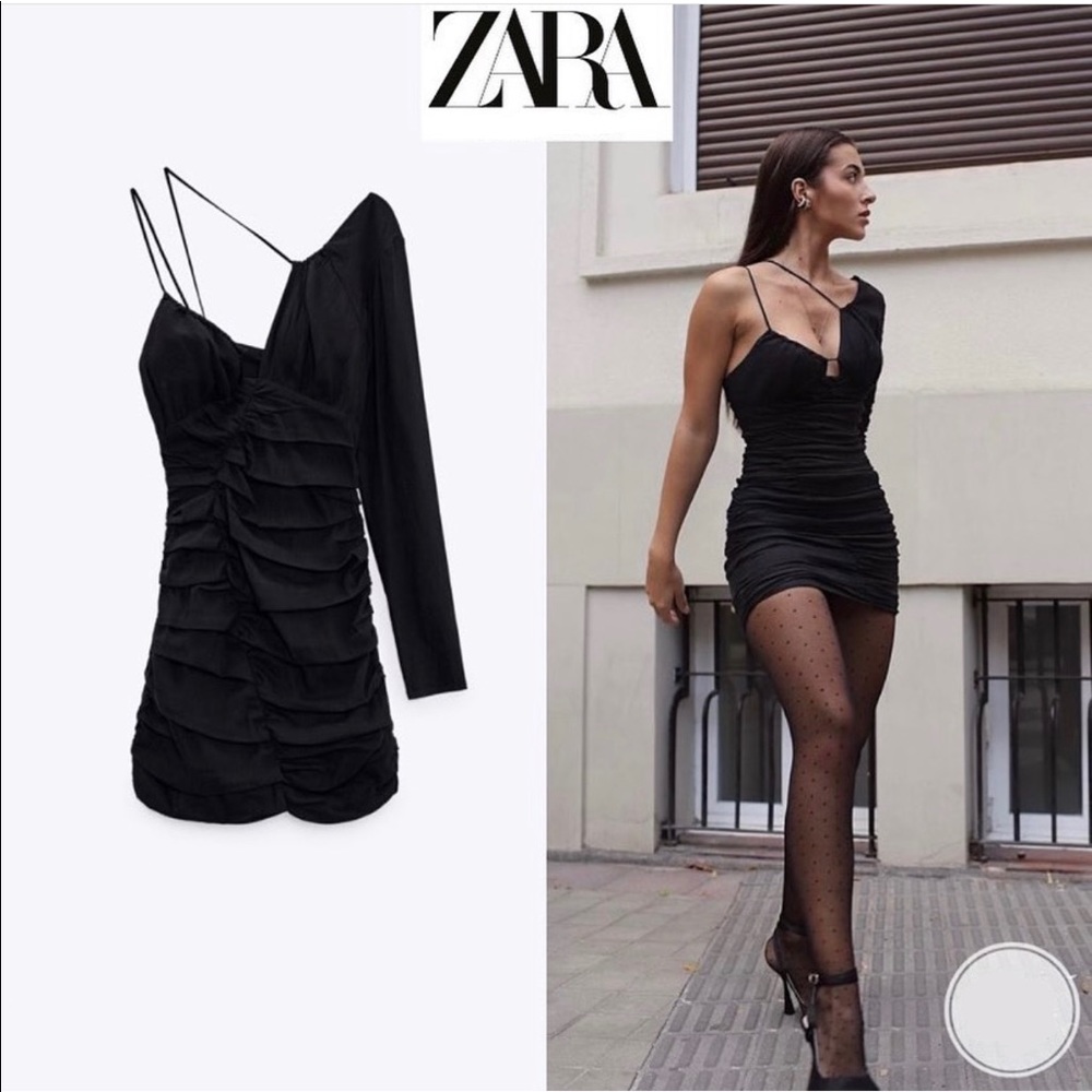 Zara Black Draped Mini Dress One Sleeve Size Medium NWT New With Tags
